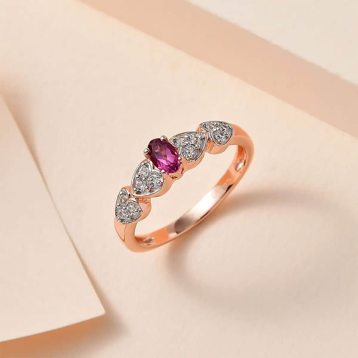 Tanzanian Wine Garnet and White Zircon Ring in Vermeil Rose Gold Over Sterling Silver (Size 10.0) 0.60 ctw image number 1