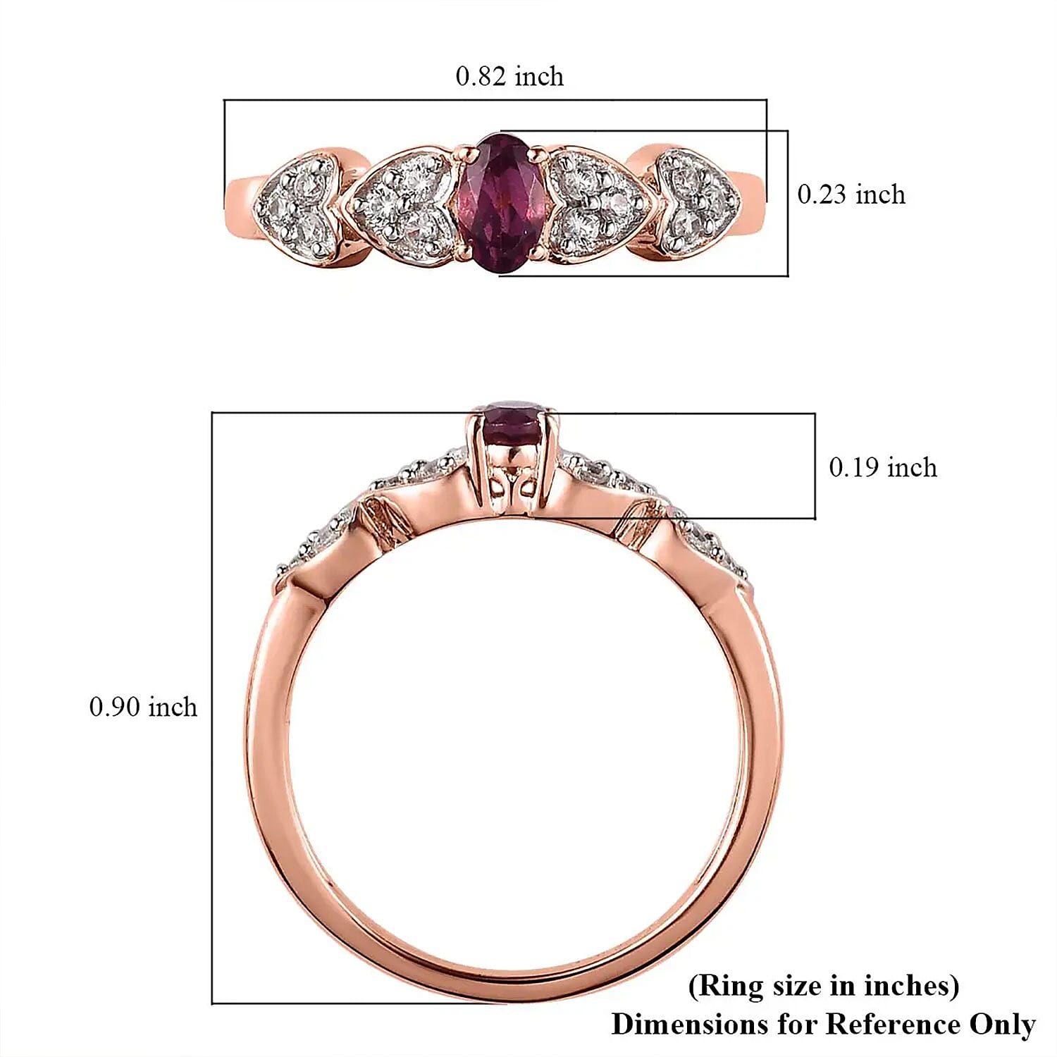 Tanzanian Wine Garnet and White Zircon Ring in Vermeil Rose Gold Over Sterling Silver (Size 10.0) 0.60 ctw