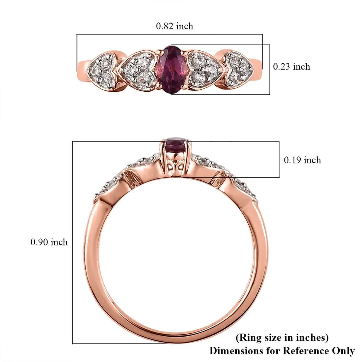 Tanzanian Wine Garnet and White Zircon Ring in Vermeil Rose Gold Over Sterling Silver (Size 10.0) 0.60 ctw image number 6