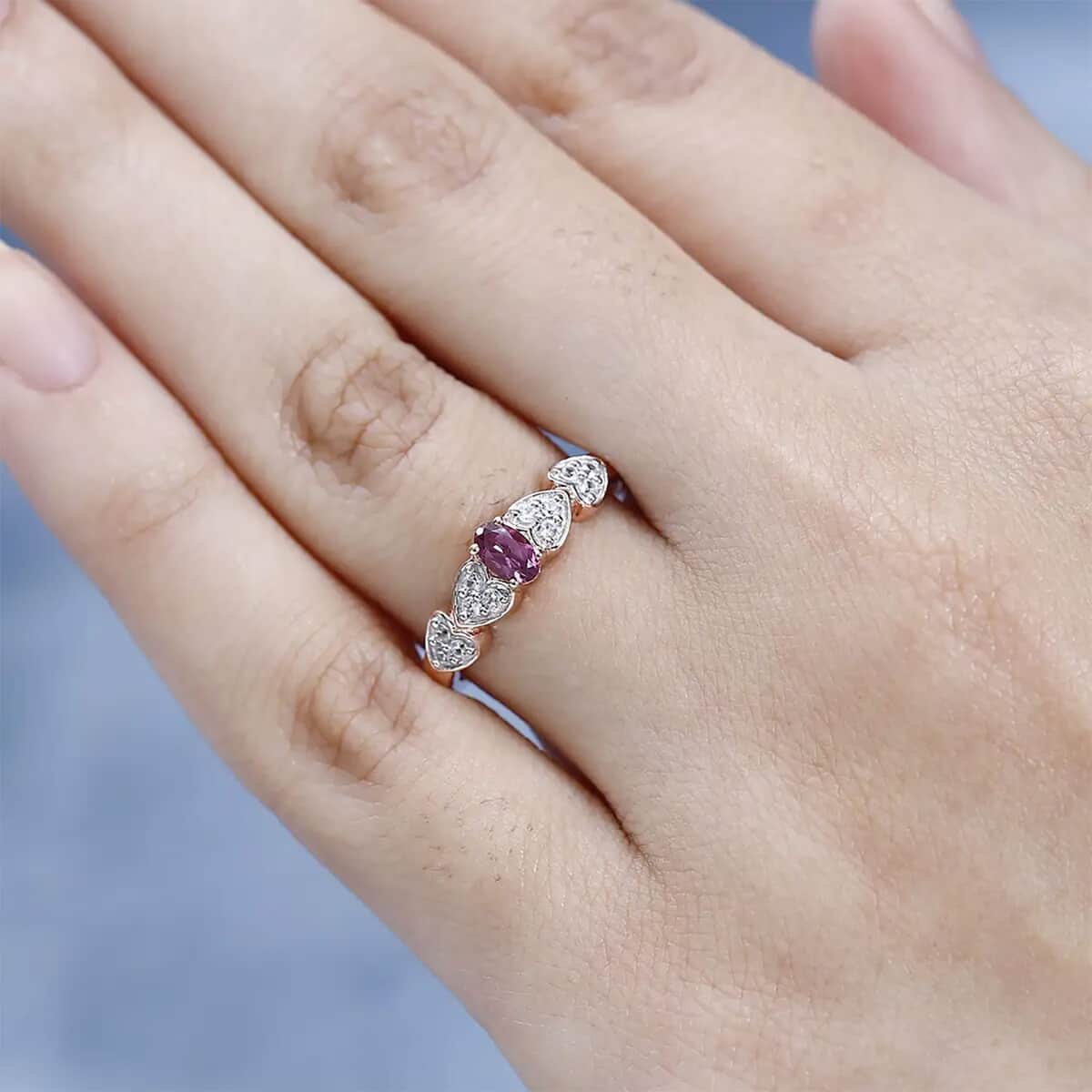 Tanzanian Wine Garnet and White Zircon Ring in Vermeil Rose Gold Over Sterling Silver (Size 10.0) 0.60 ctw image number 7