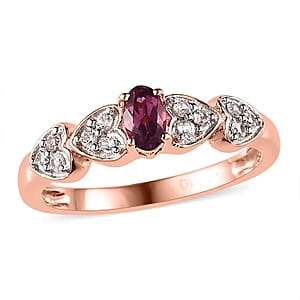 Tanzanian Wine Garnet and White Zircon 0.60 ctw Ring in Vermeil Rose Gold Over Sterling Silver (Size 7.0)
