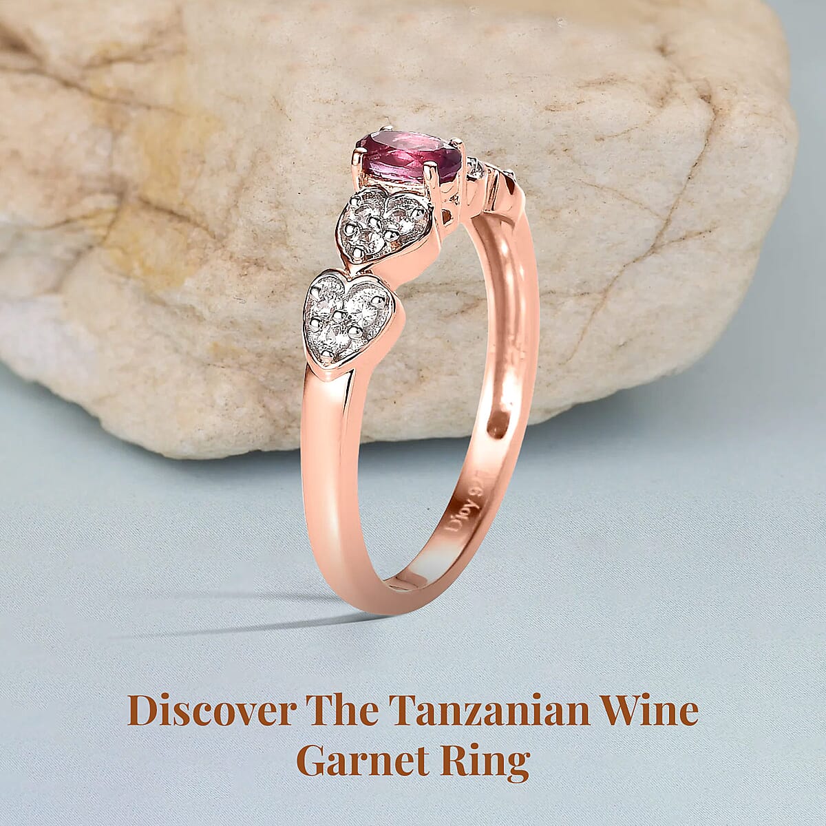 Tanzanian Wine Garnet and White Zircon 0.60 ctw Ring in Vermeil Rose Gold Over Sterling Silver (Size 7.0) image number 2