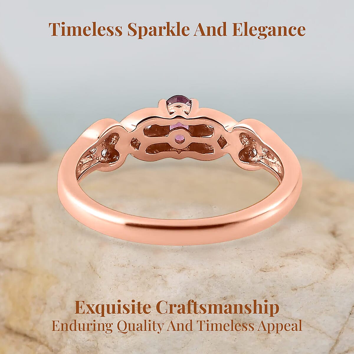Tanzanian Wine Garnet and White Zircon 0.60 ctw Ring in Vermeil Rose Gold Over Sterling Silver (Size 7.0) image number 3