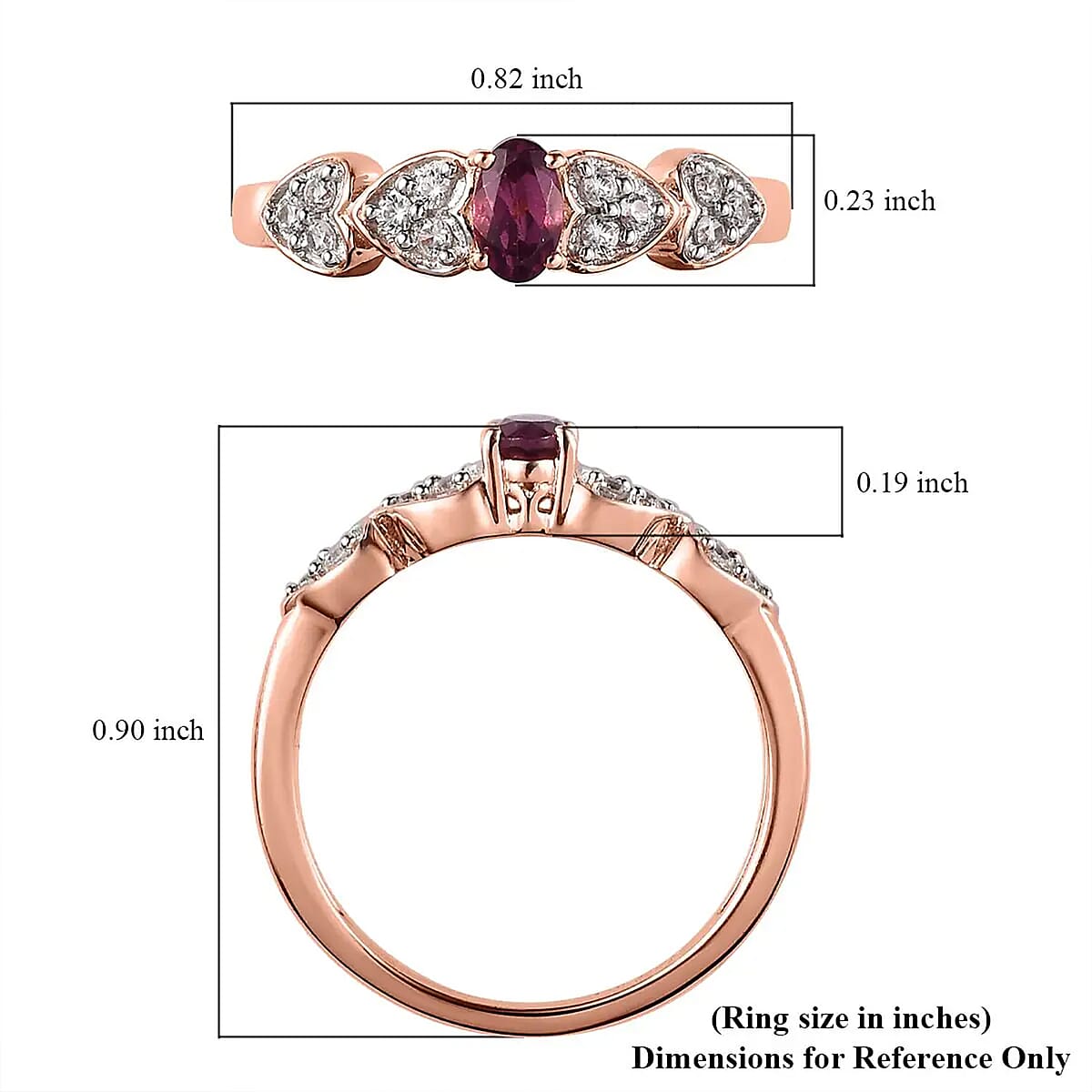 Tanzanian Wine Garnet and White Zircon 0.60 ctw Ring in Vermeil Rose Gold Over Sterling Silver (Size 7.0) image number 6