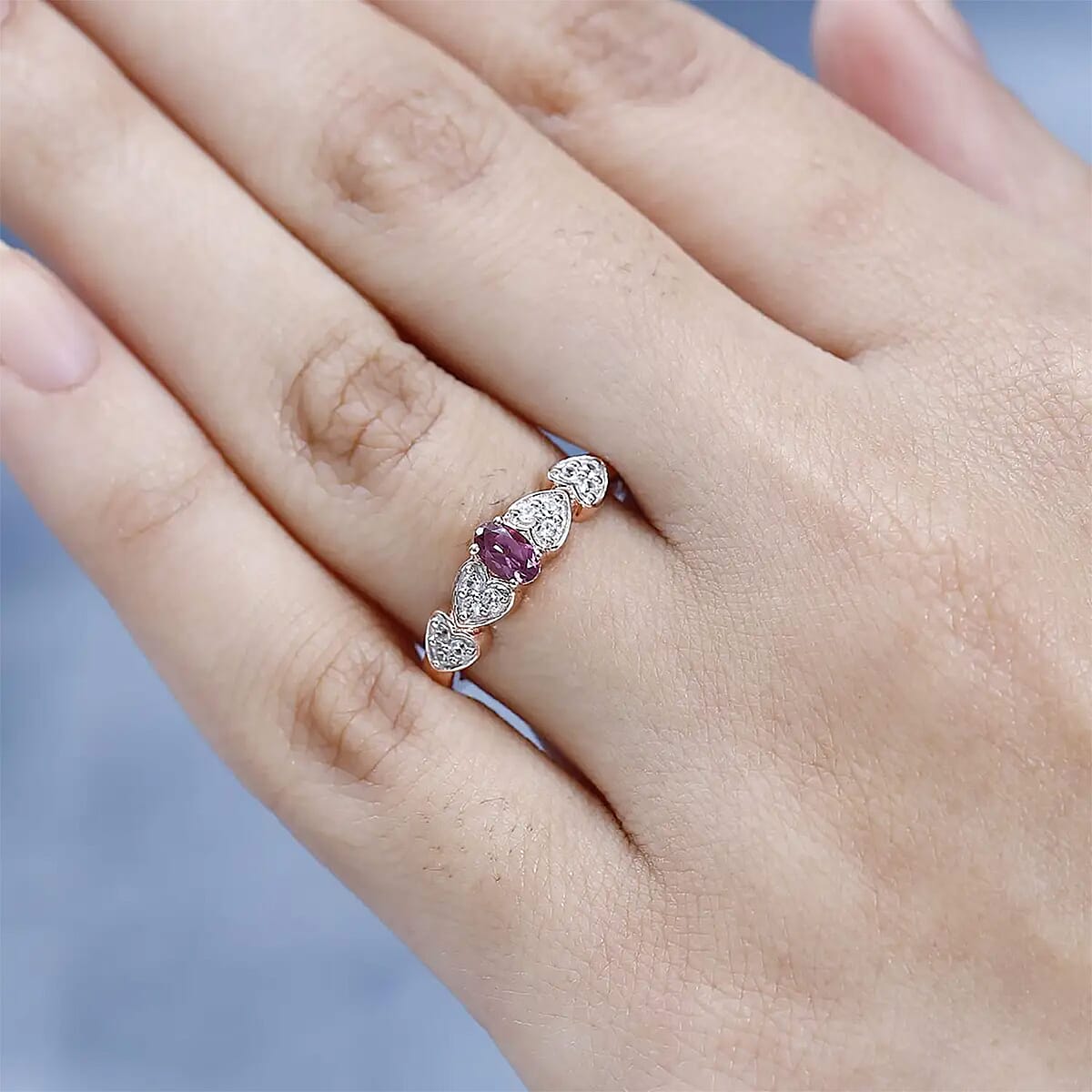 Tanzanian Wine Garnet and White Zircon 0.60 ctw Ring in Vermeil Rose Gold Over Sterling Silver (Size 7.0) image number 7