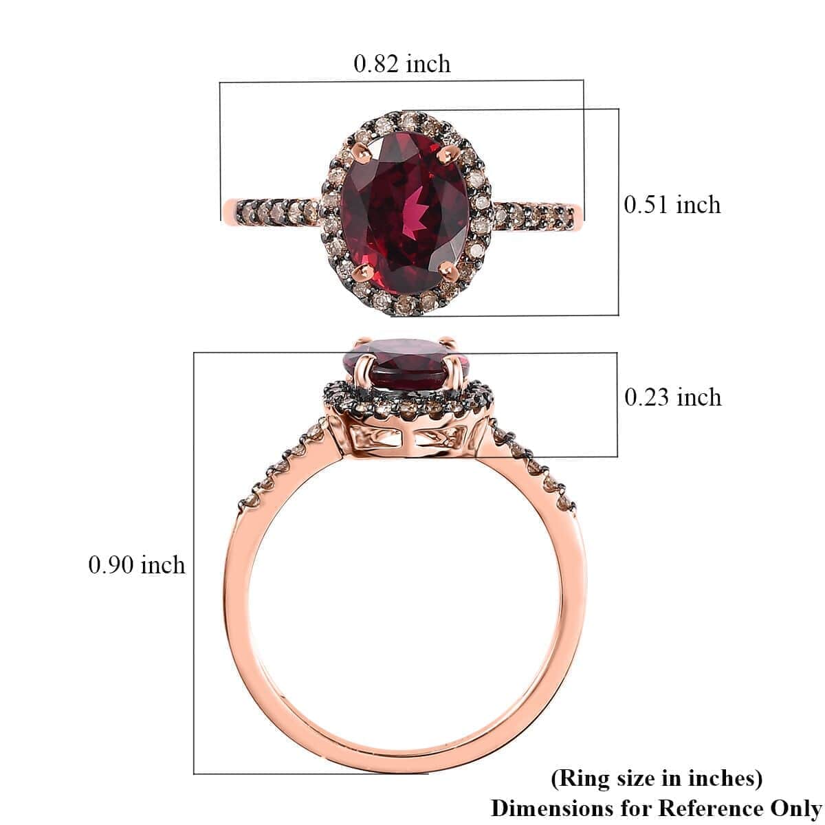 Luxoro 10K Rose Gold Premium Tanzanian Wine Garnet and Natural Champagne Diamond I3 Halo Ring (Size 10.0) 2.50 ctw image number 5