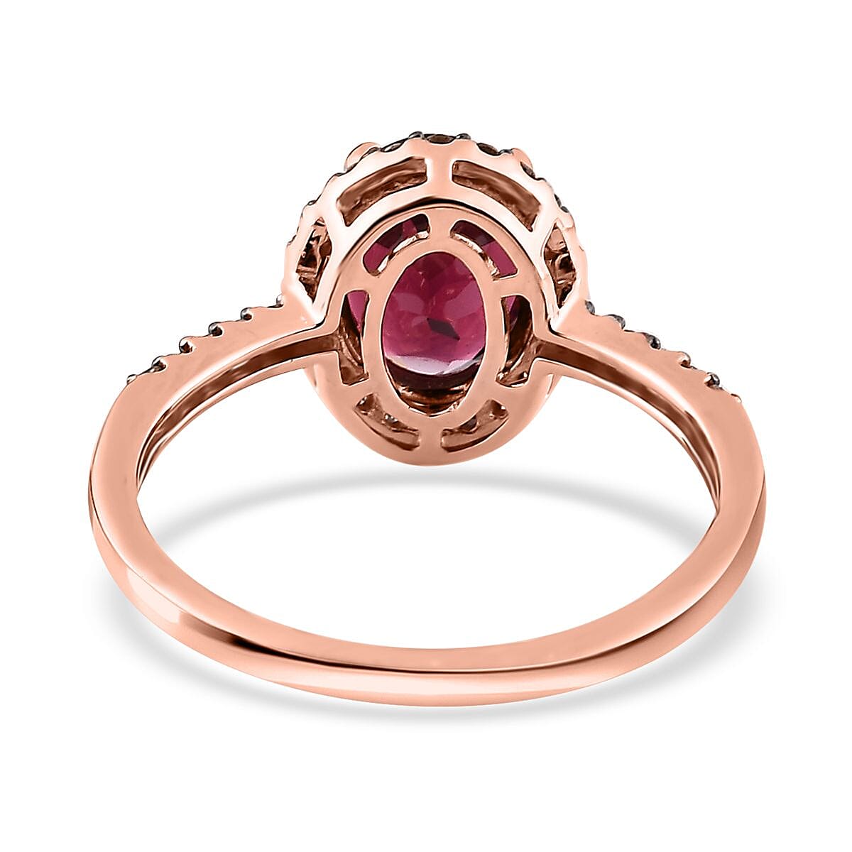 Premium Tanzanian Wine Garnet and I3 Natural Champagne Diamond 2.50 ctw Halo Ring in 10K Rose Gold (Size 8.0) image number 4