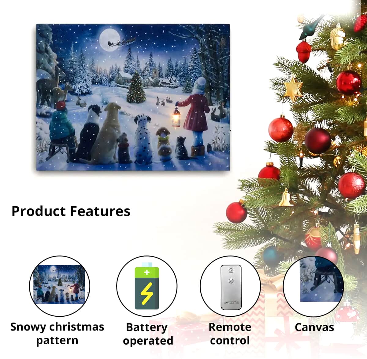 Lumabase Battery Operated Lighted Wall Art -Snowy Christmas image number 1