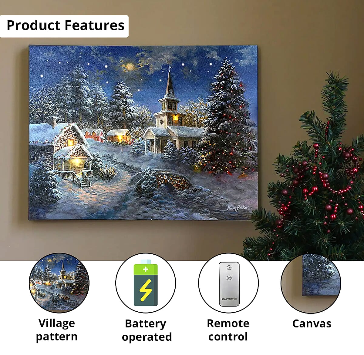 Lumabase Battery Operated Winter Village Lighted Wall Art image number 1