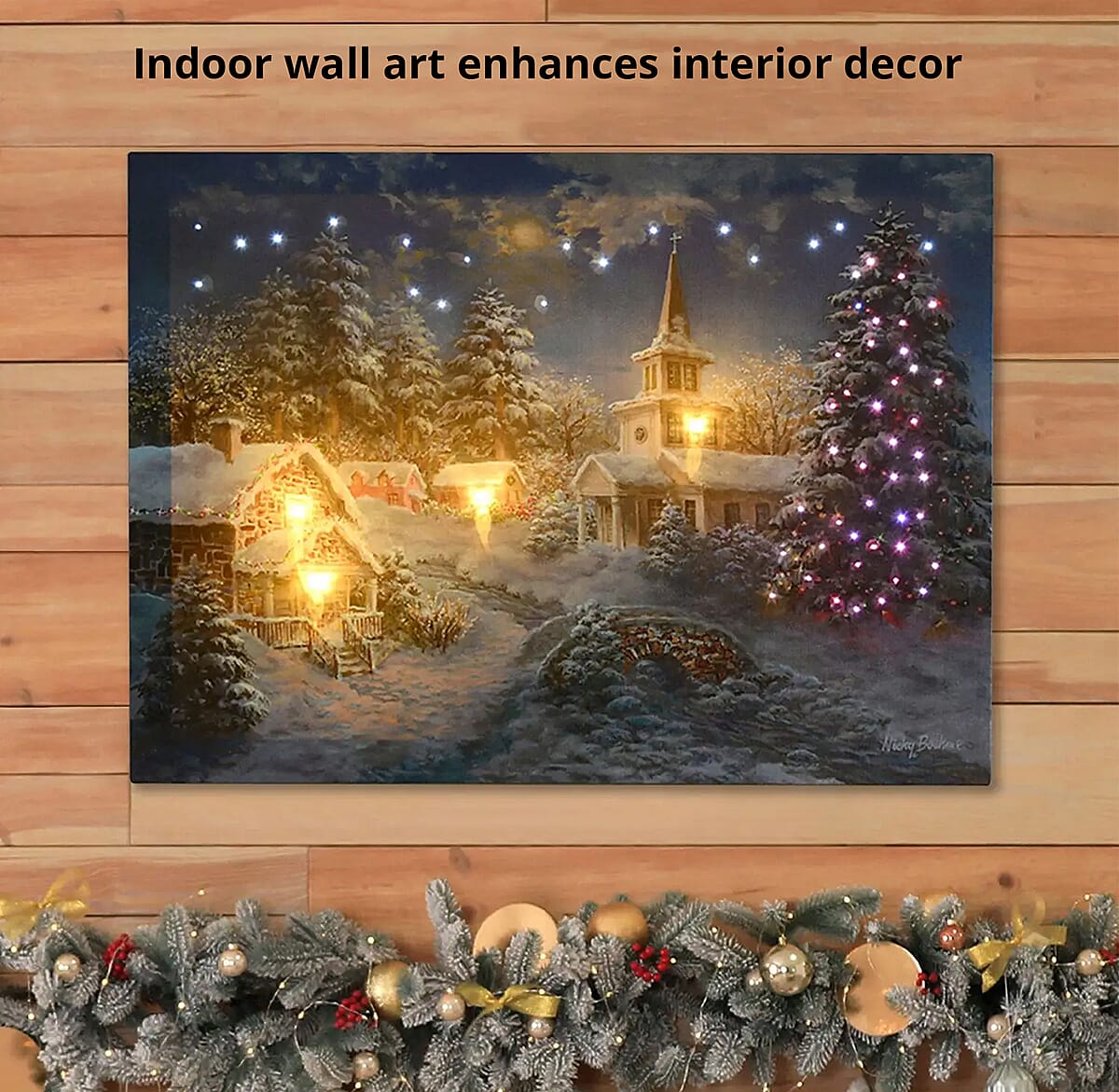 Lumabase Battery Operated Winter Village Lighted Wall Art image number 2
