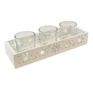 Lumabase Wooden Snowflake Candle Tray with 3 Tealight Candle Holders