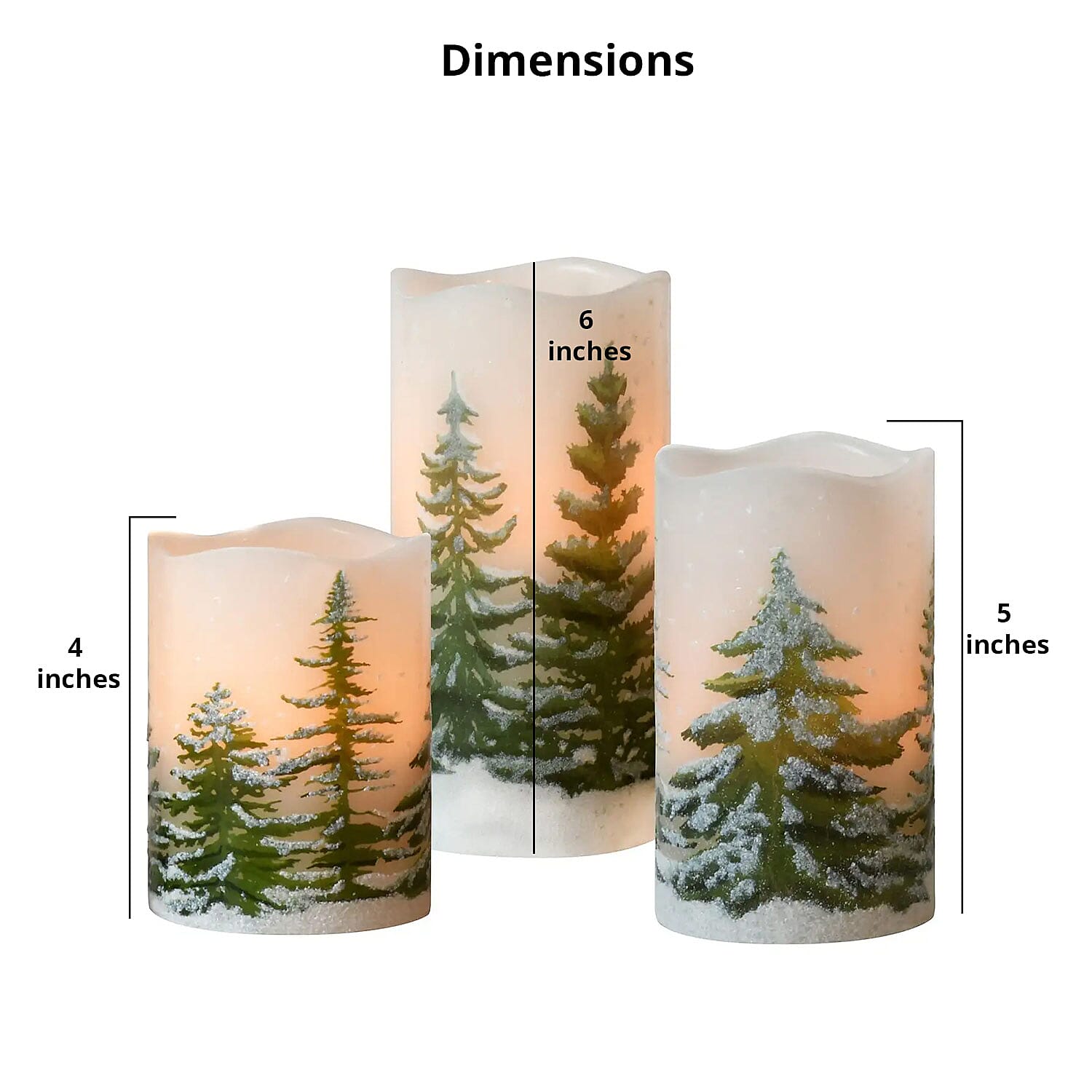 Lumabase Set of 3 Battery Operated Pillar Candles -Snow Covered Pine Trees