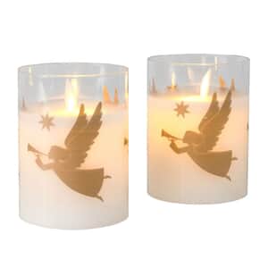 Lumabase Set of 2 Battery Operated Motion Flame Candles -Gold Angels