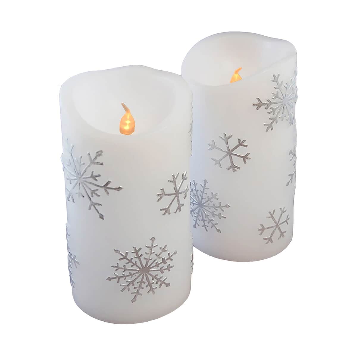 Lumabase Set of 2 Battery Operated Flameless Wax Candles -Snowflakes image number 0