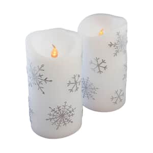 Lumabase Set of 2 Battery Operated Flameless Wax Candles -Snowflakes