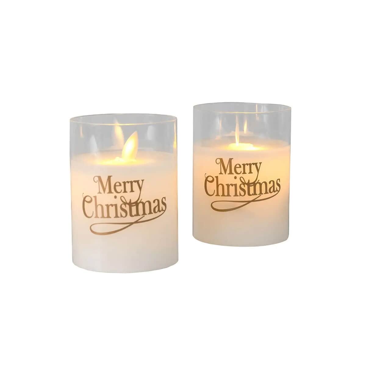 Lumabase Set of 2 Battery Operated Motion Flame Candles -Merry Christmas image number 0