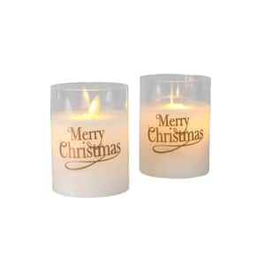 Lumabase Set of 2 Battery Operated Motion Flame Candles -Merry Christmas