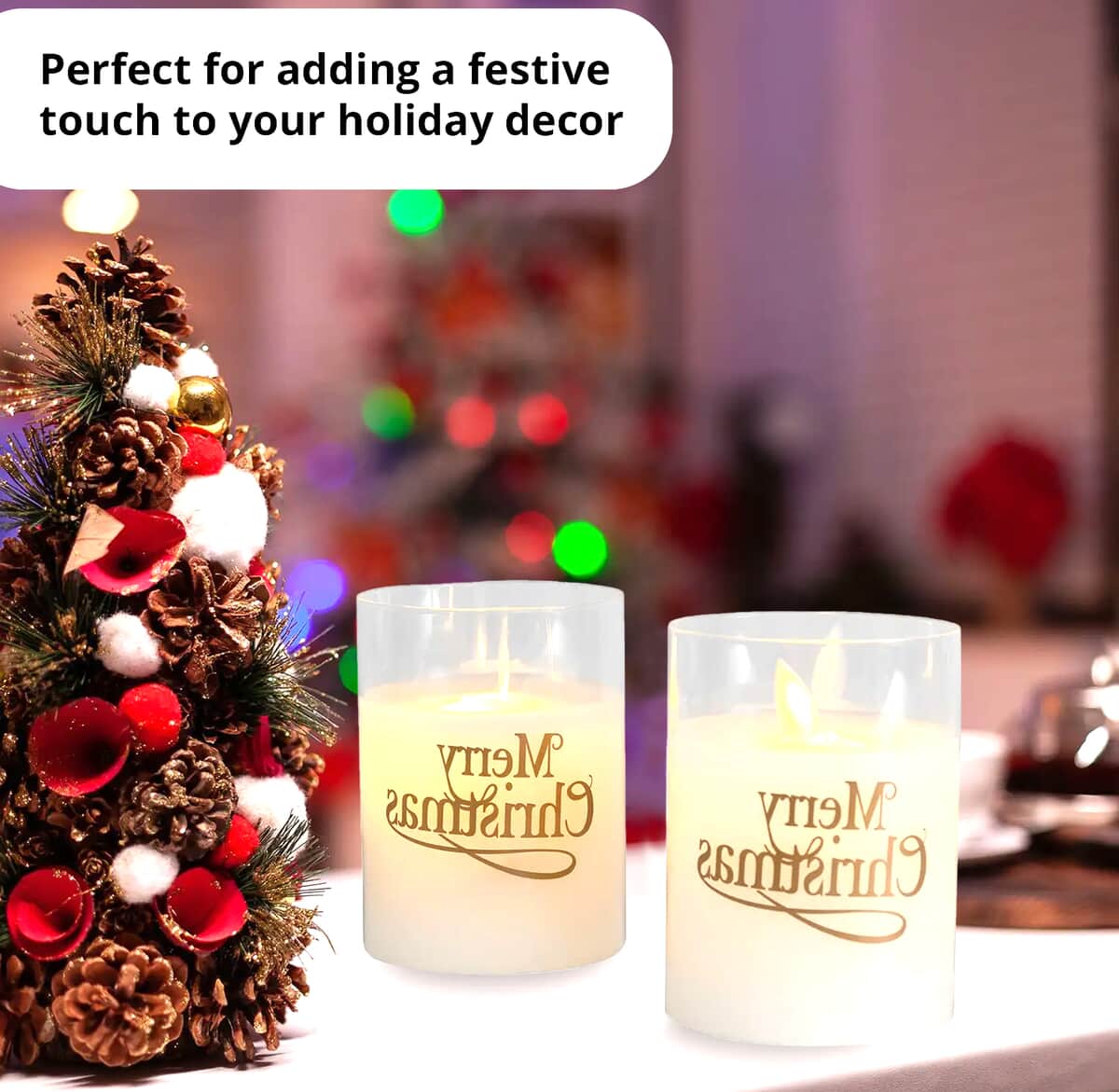 Lumabase Set of 2 Battery Operated Motion Flame Candles -Merry Christmas image number 2