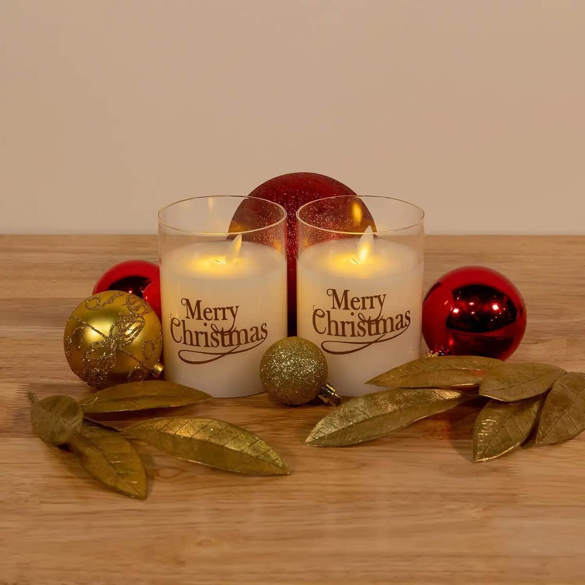 Lumabase Set of 2 Battery Operated Motion Flame Candles -Merry Christmas image number 5