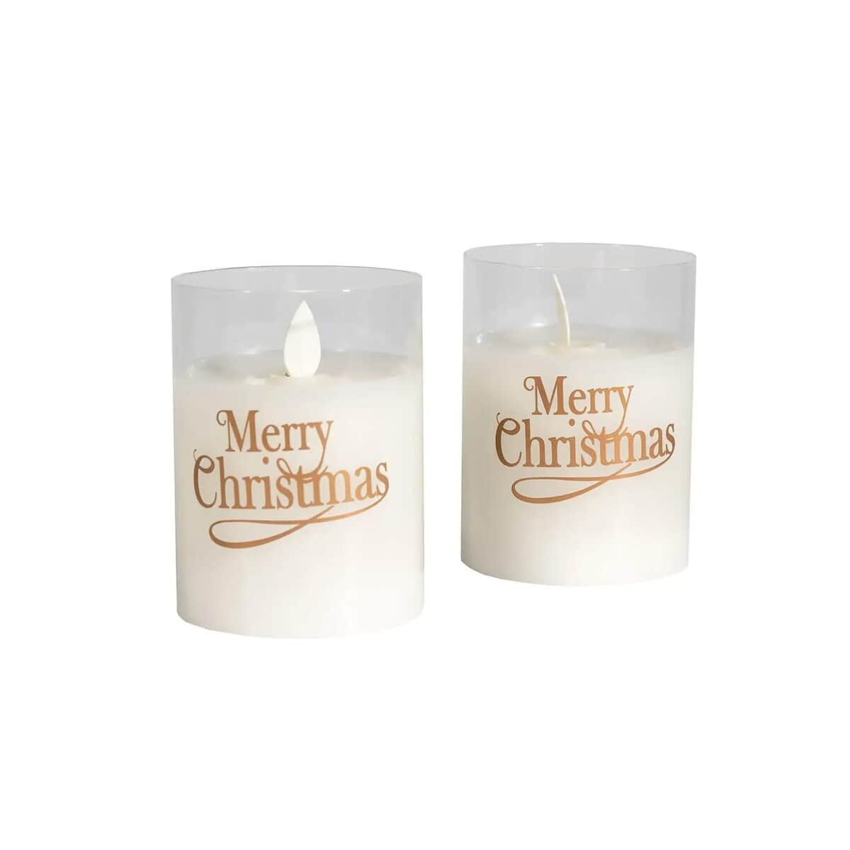 Lumabase Set of 2 Battery Operated Motion Flame Candles -Merry Christmas image number 6