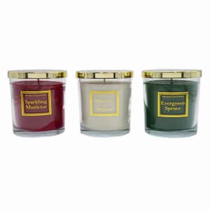 Lumabase Home Scented Candle Collection Set of 3 Candles -Whispers of Winter, Evergreen Spruce, and Sparkling Mistletoe