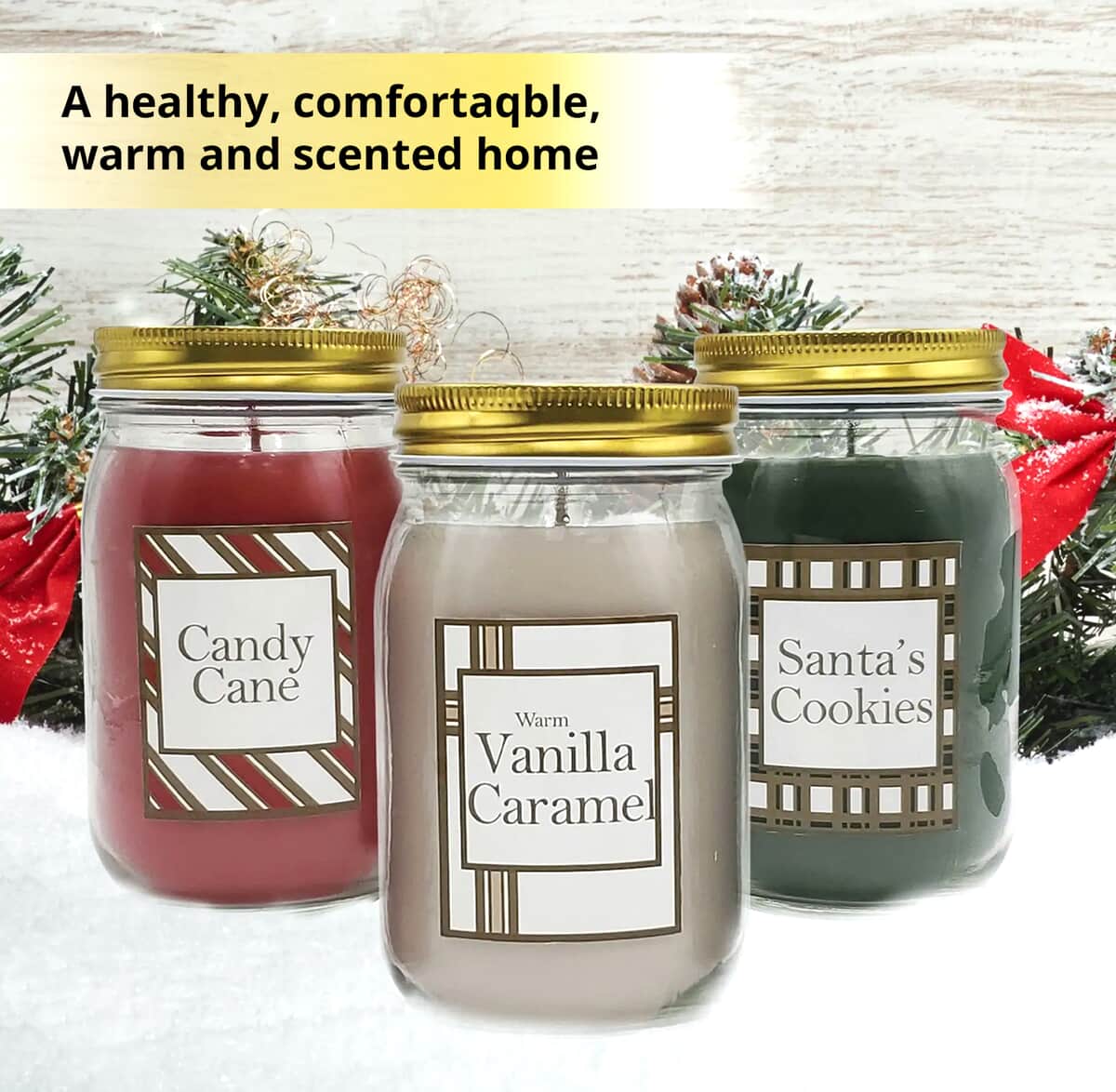 Lumabase Holiday Sweets Scented Candle Collection Set of 3 Candles -Santa's Cookies, Warm Vanilla Caramel, and Candy Cane image number 2