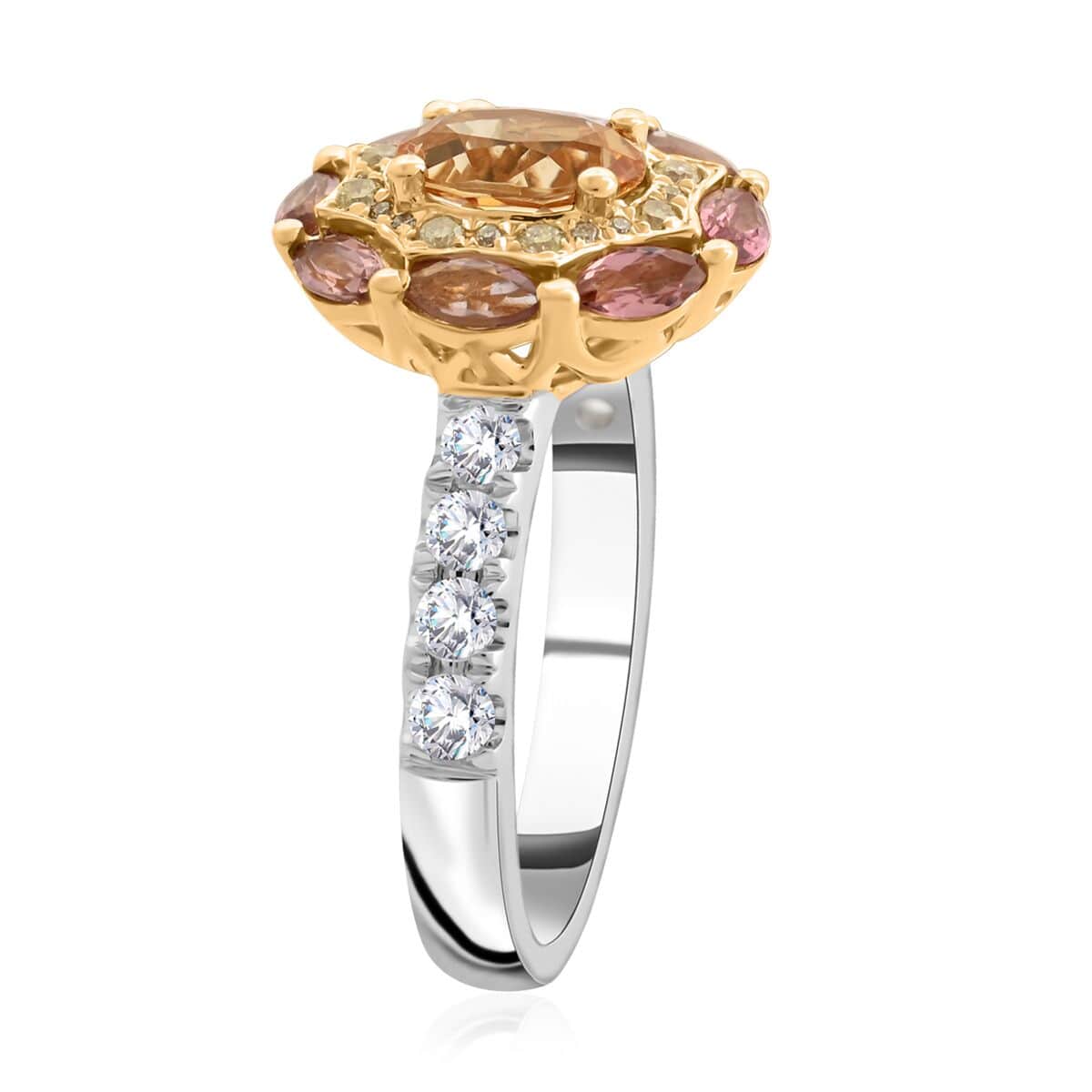 Modani 14K Yellow Gold Imperial Topaz, Pink Tourmaline, SI1 White and Yellow Diamond Ring 4.90 Grams (Del.in 10-12 Days) 1.65 ctw image number 3