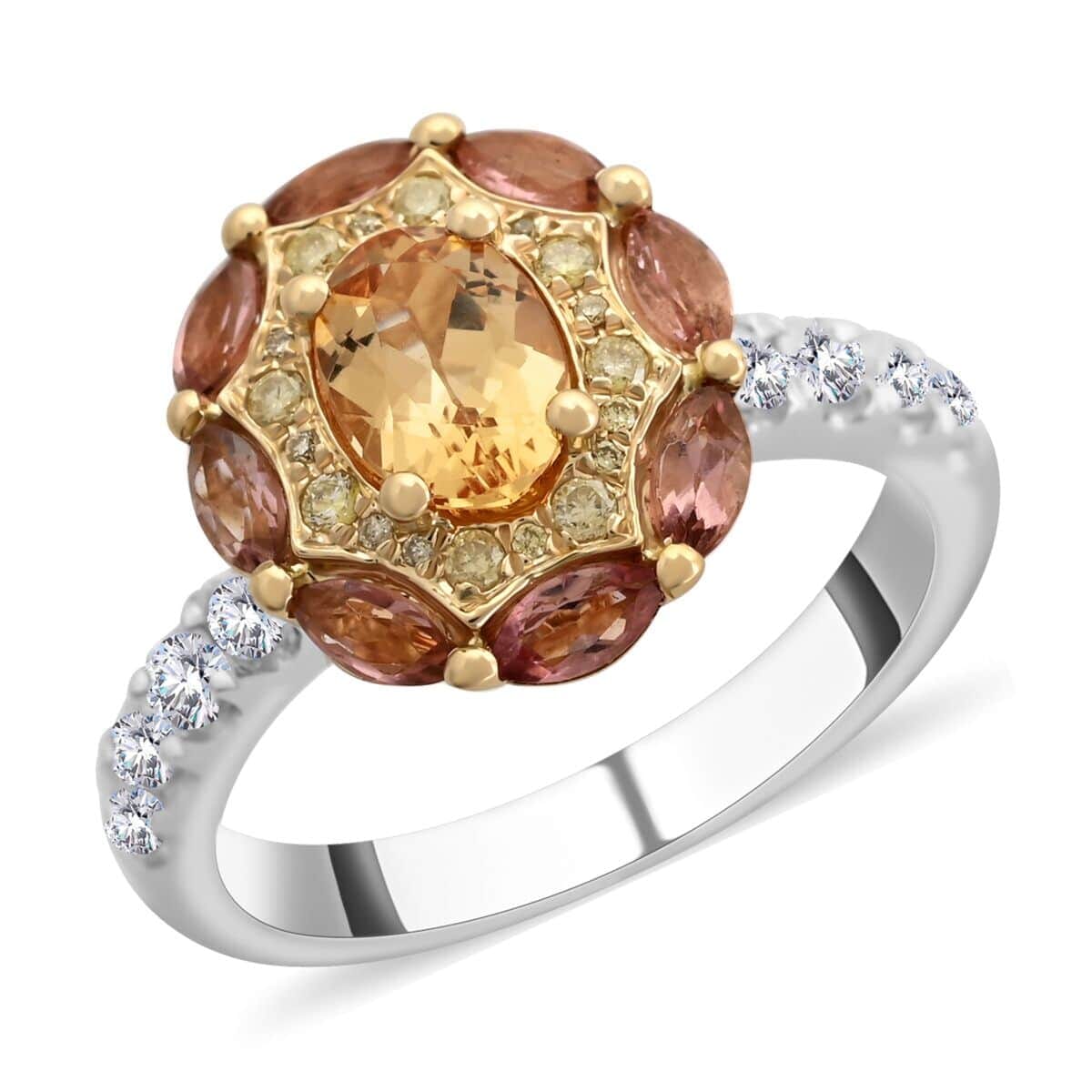 Modani 14K Yellow Gold Imperial Topaz, Pink Tourmaline, SI1 White and Yellow Diamond Ring (Size 10.5) 4.90 Grams 1.65 ctw image number 0