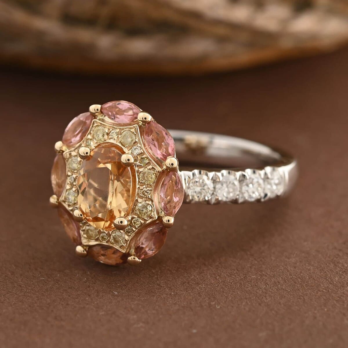 Modani 14K Yellow Gold Imperial Topaz, Pink Tourmaline, SI1 White and Yellow Diamond Ring (Size 10.5) 4.90 Grams 1.65 ctw image number 1