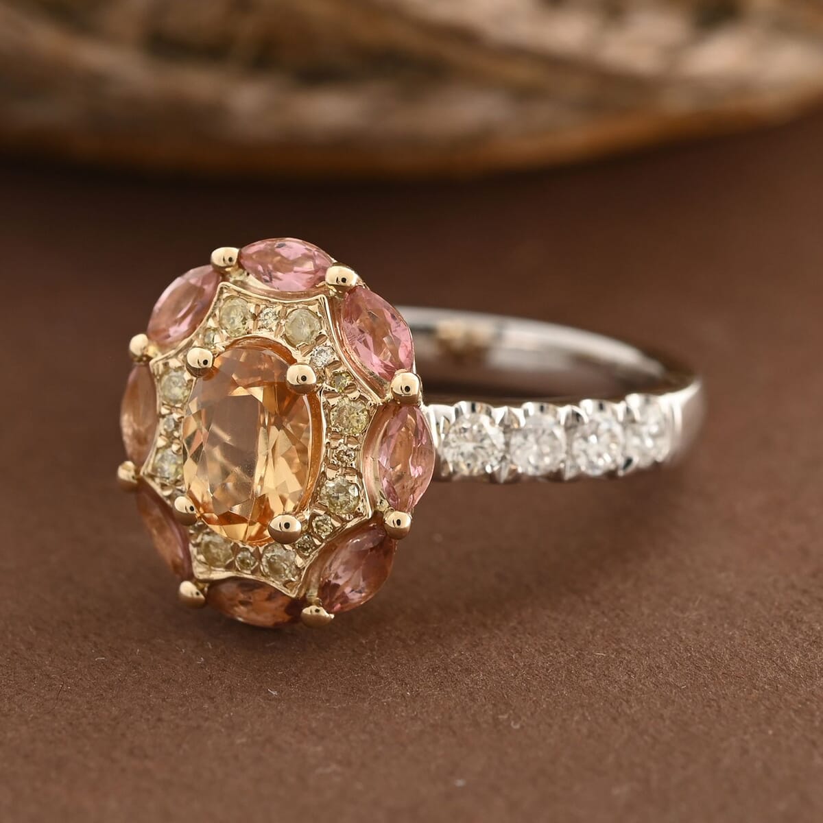 Modani 14K Yellow Gold Imperial Topaz, Pink Tourmaline, SI1 White and Yellow Diamond Ring (Size 8.0) 4.90 Grams 1.65 ctw image number 1