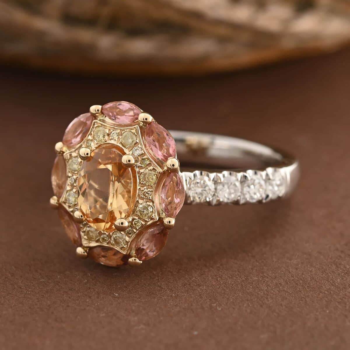 Modani 14K Yellow Gold Imperial Topaz, Pink Tourmaline, SI1 White and Yellow Diamond Ring (Size 9.0) 4.90 Grams 1.65 ctw image number 1