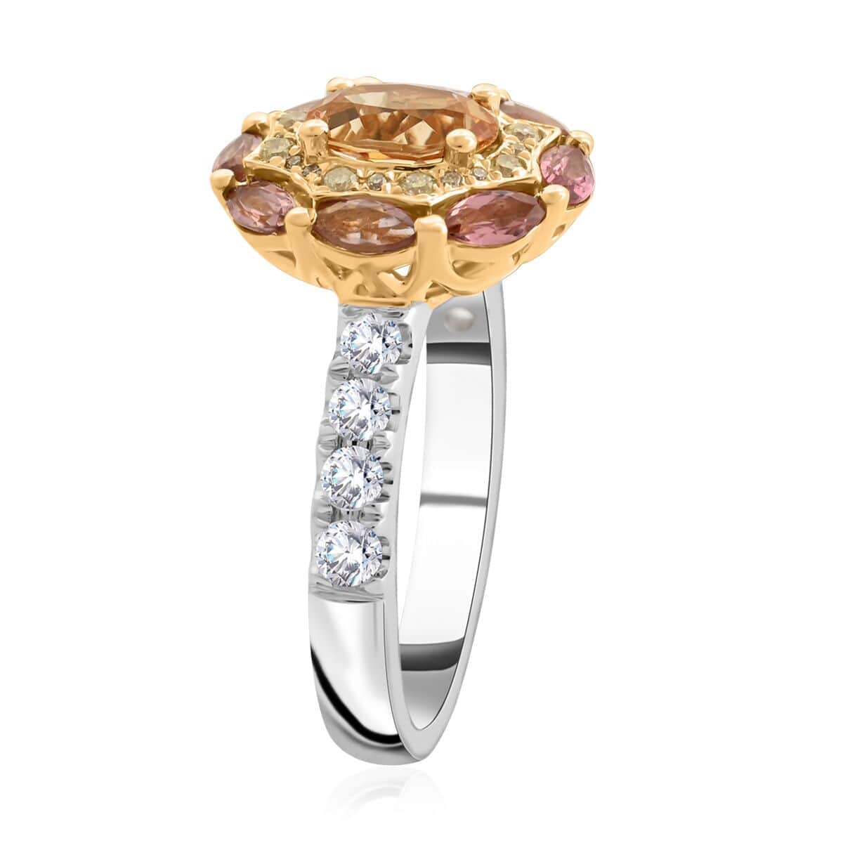 Modani 14K Yellow Gold Imperial Topaz, Pink Tourmaline, SI1 White and Yellow Diamond Ring (Size 9.0) 4.90 Grams 1.65 ctw image number 3