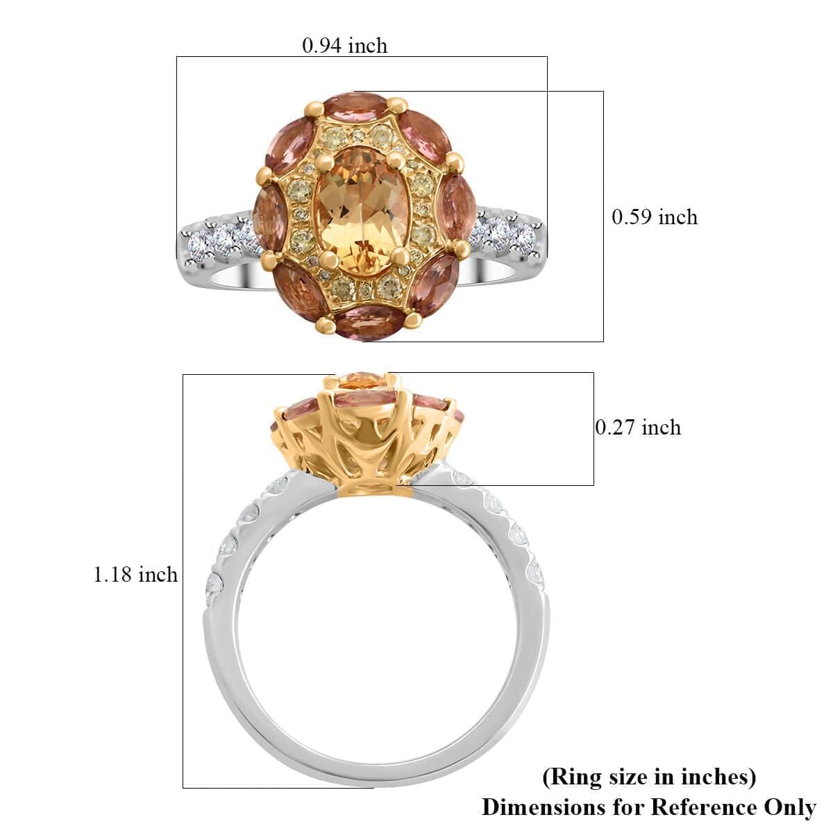 Modani 14K Yellow Gold Imperial Topaz, Pink Tourmaline, SI1 White and Yellow Diamond Ring (Size 9.0) 4.90 Grams 1.65 ctw image number 5