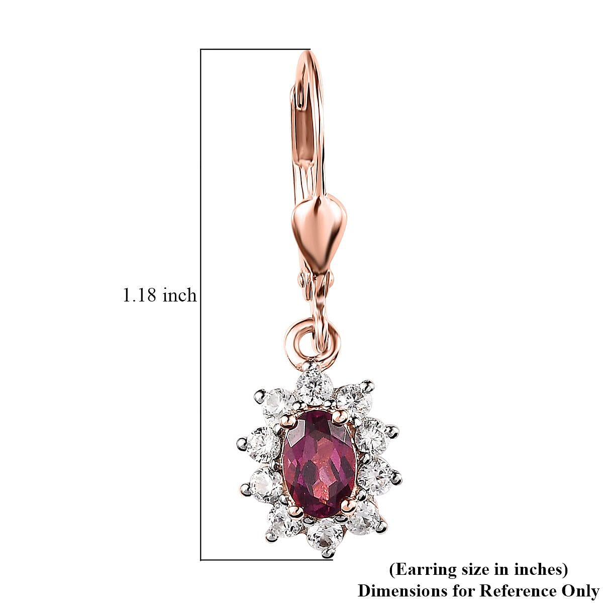 Tanzanian Wine Garnet and White Zircon Lever Back Earrings in Vermeil Rose Gold Over Sterling Silver 2.00 ctw