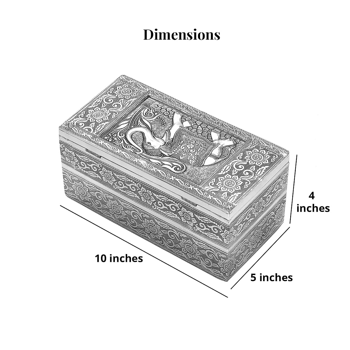 Handcrafted 3D Elephant Embossed Oxidized Aluminium 3 Tier Storage Box with Drawer image number 6