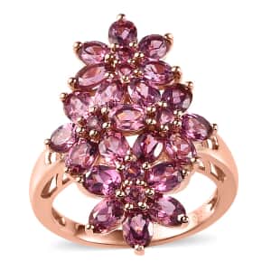 Tanzanian Wine Garnet Floral Ring in Vermeil Rose Gold Over Sterling Silver (Size 6.0) 4.85 ctw