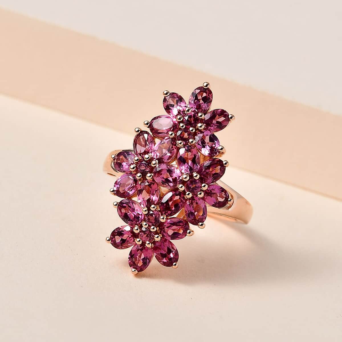 Tanzanian Wine Garnet Floral Ring in Vermeil Rose Gold Over Sterling Silver (Size 6.0) 4.85 ctw image number 1