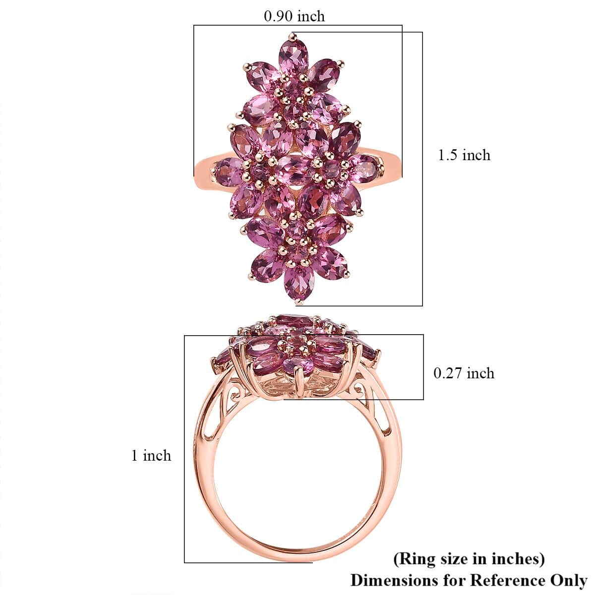 Tanzanian Wine Garnet Floral Ring in Vermeil Rose Gold Over Sterling Silver (Size 6.0) 4.85 ctw image number 5