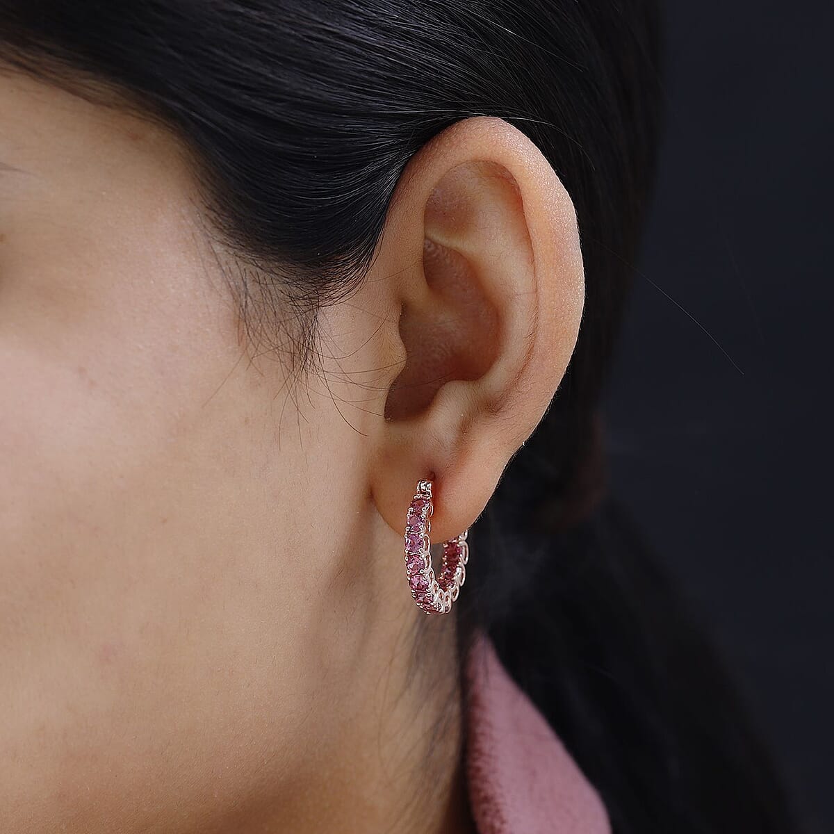 Tanzanian Wine Garnet Inside Out Hoop Earrings in Vermeil Rose Gold Over Sterling Silver 3.75 ctw image number 2