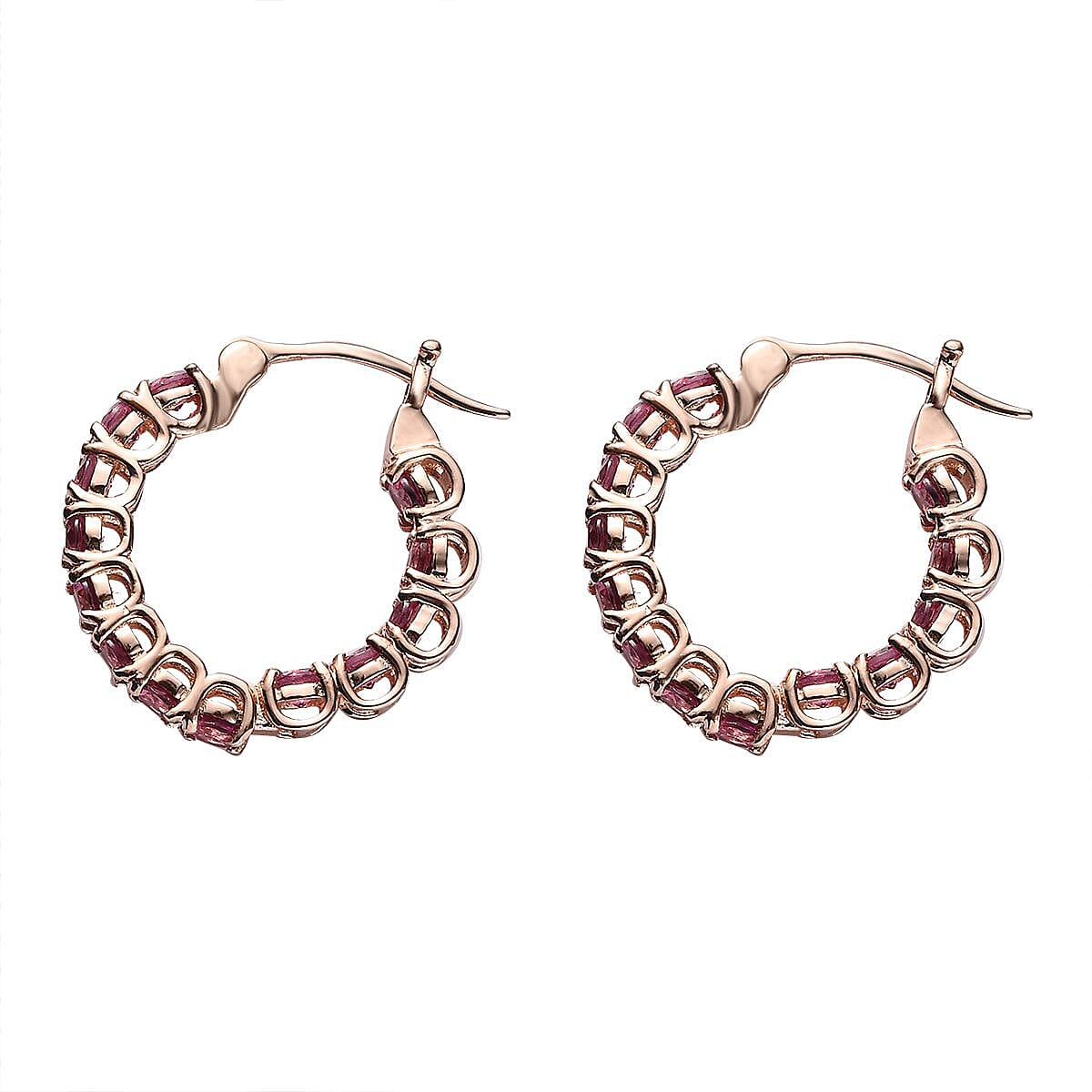 Tanzanian Wine Garnet Inside Out Hoop Earrings in Vermeil Rose Gold Over Sterling Silver 3.75 ctw image number 3