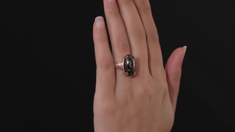 Matrix Silver Shungite Solitaire Ring in 14K Rose Gold Over Copper with Magnet (Size 10.0) 8.50 ctw (Del. in 10-12 Days)