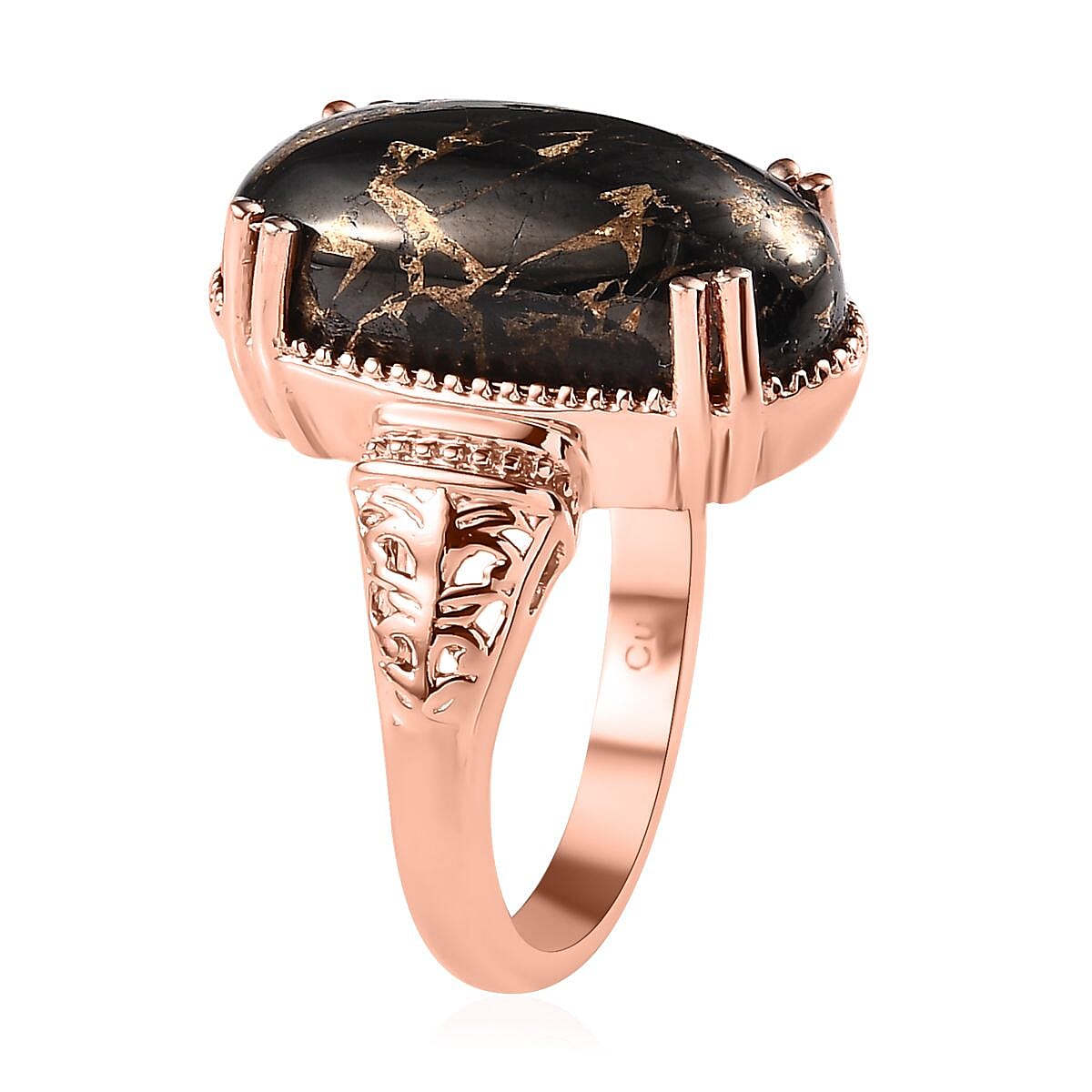 Matrix Silver Shungite Solitaire Ring in 14K Rose Gold Over Copper with Magnet (Size 10.0) 8.50 ctw