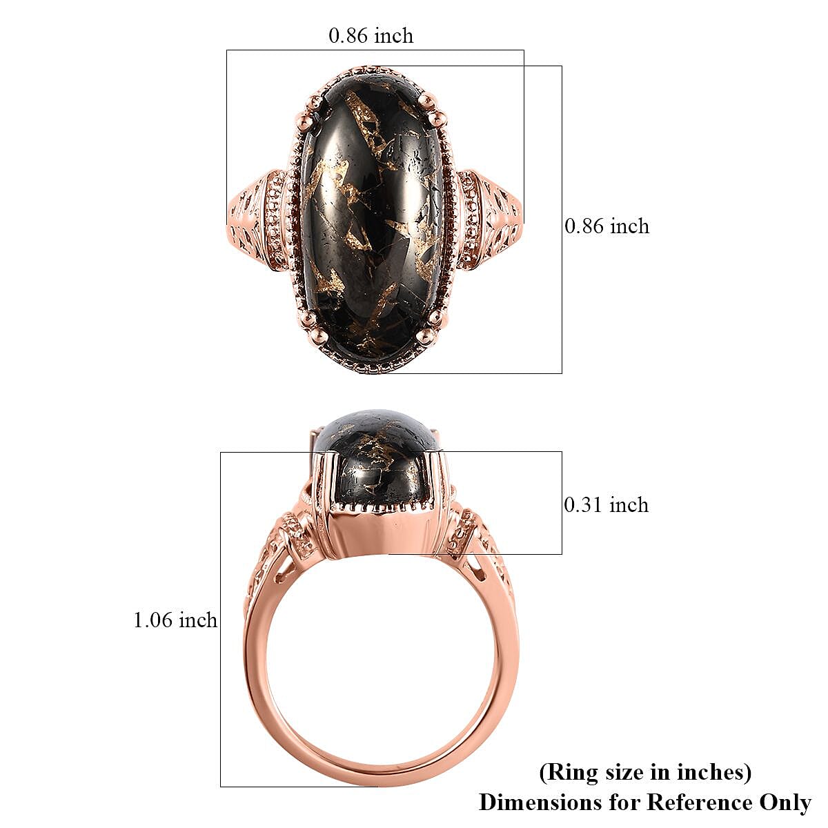 Matrix Silver Shungite Solitaire Ring in 14K Rose Gold Over Copper with Magnet (Size 10.0) 8.50 ctw