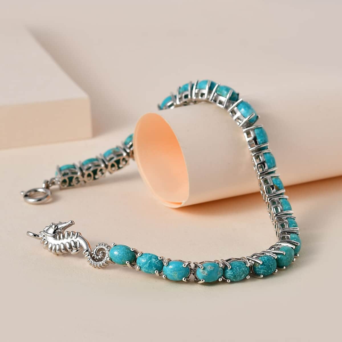 Nevada Turquoise Sea Horse Bracelet in Platinum Over Sterling Silver (6.50 In) 12.50 ctw (Del. in 10-12 Days) image number 1