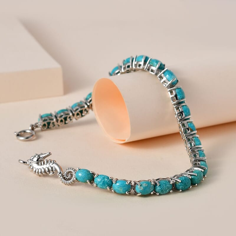 Sierra Nevada Turquoise Sea Horse Bracelet in Platinum Over Sterling Silver (6.50 In) 14.00 ctw