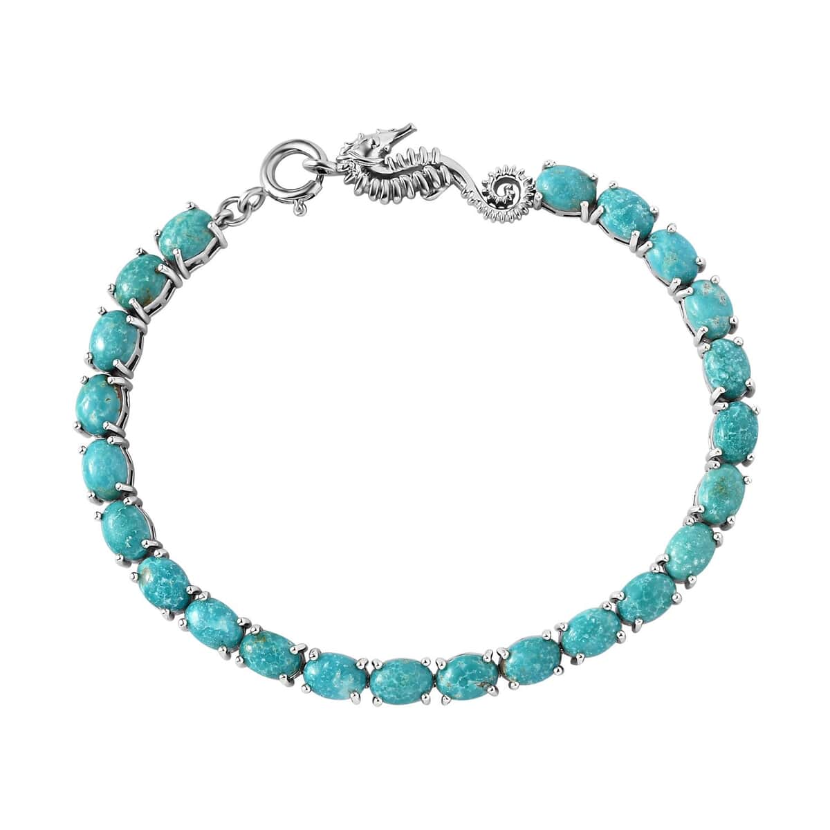 Sierra Nevada Turquoise Sea Horse Bracelet in Platinum Over Sterling Silver (7.25 In) 15.60 ctw image number 0