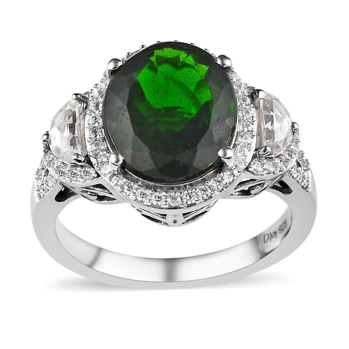 Chrome Diopside and White Zircon Ring in Platinum Over Sterling Silver (Size 10.0) 5.85 ctw image number 0