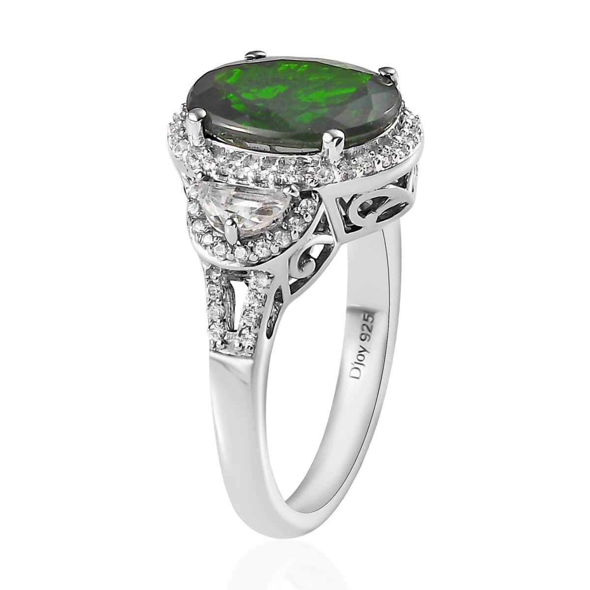 Chrome Diopside and White Zircon Ring in Platinum Over Sterling Silver (Size 10.0) 5.85 ctw image number 3