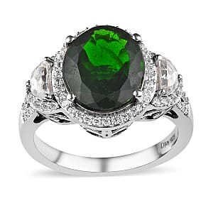 Chrome Diopside and White Zircon Ring in Platinum Over Sterling Silver (Size 7.0) 5.85 ctw