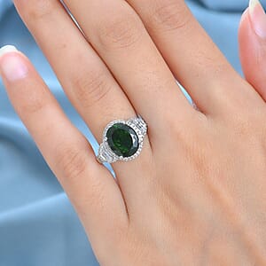 Chrome Diopside and White Zircon Ring in Platinum Over Sterling Silver (Size 7.0) 5.85 ctw